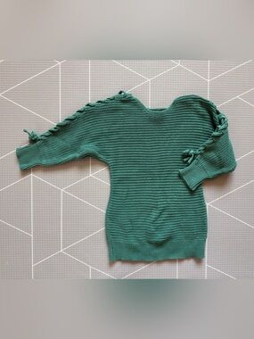 Ruffle Butts|Hunter Green Knit sweater with Lace-Up Sleeve•••Boho Size 4T